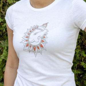 Ganesha white Tee for women by YogaDham.com